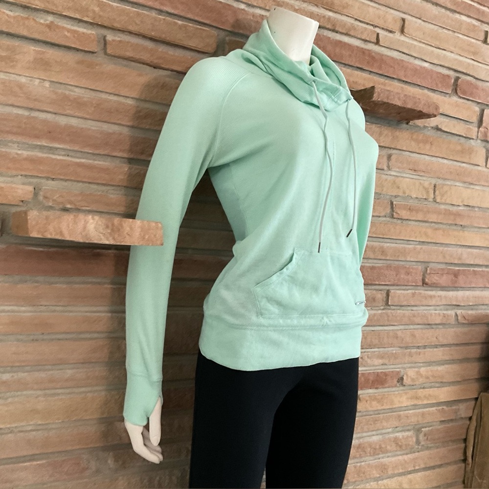Mondetta Drawstring Cowl Neck Waffle Knit Athletic Top Small Mint Green